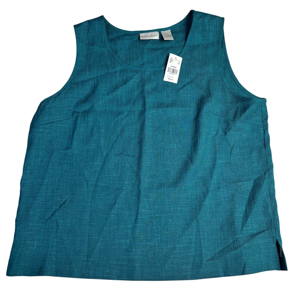 Drapers & Damons Womens XL Teal Blue Faux Linen Sleeveless Scoop Neck Tank Top